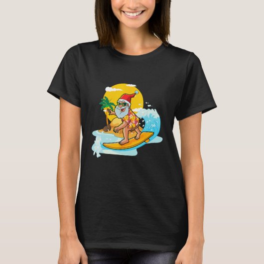 Christmas in July Santa Surfing Summer Aloha Hawa T-Shirt (Vorderseite)