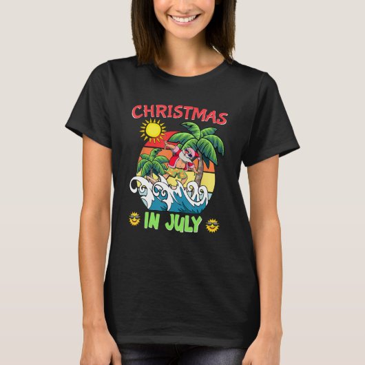 Christmas In July  Santa Surfing Summer Beach Vaca T-Shirt (Vorderseite)
