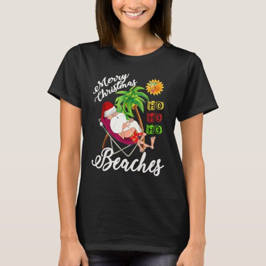 Christmas In July  Santa Surfing Summer Beach Vaca T-Shirt (Vorderseite)