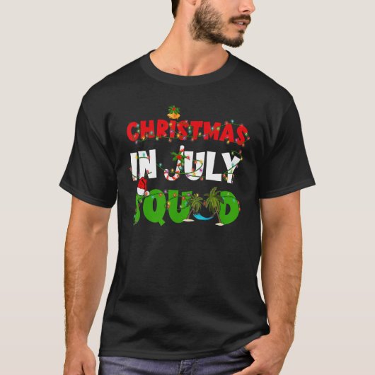 Christmas In July Squad Palm Tree & Xmas Lights Su T-Shirt (Vorderseite)