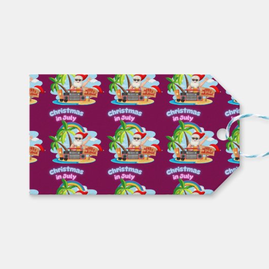Christmas in July Tropical Santa Beach Design Geschenkanhänger (Vorderseite (Horizontal))