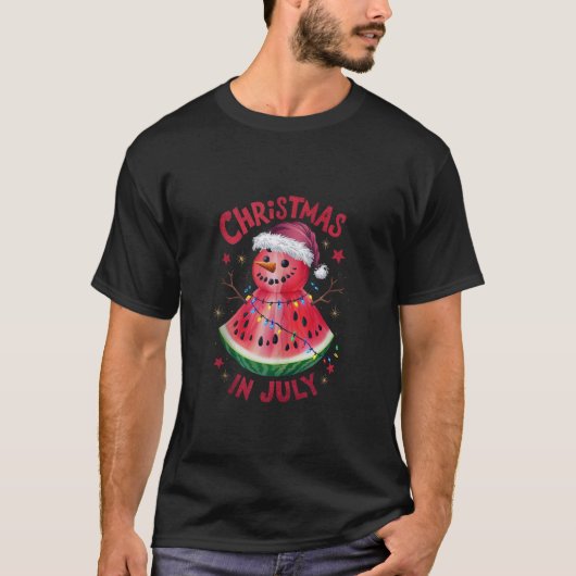 Christmas in July Watermelon Snowman Funny Holiday T-Shirt (Vorderseite)