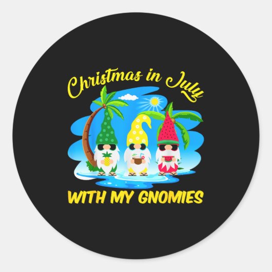 Christmas In July With My Gnomies Beach Summer Chr Runder Aufkleber (Vorderseite)