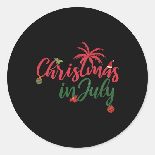 Christmas In July With Palm Trees And Ornaments Runder Aufkleber (Vorderseite)
