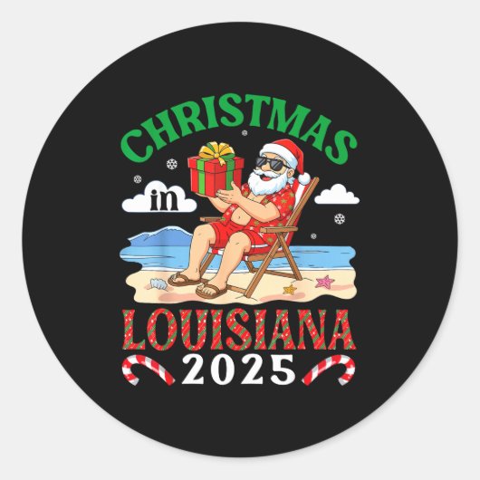 Christmas In Louisiana 2025 Santa Beach Lounge Hol Runder Aufkleber (Vorderseite)