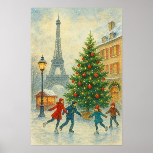 Christmas in Paris Art Print – Eiffel Tower Winter Poster (Vorne)