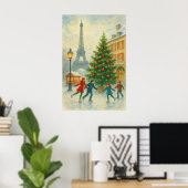 Christmas in Paris Art Print – Eiffel Tower Winter Poster (Heimbüro)