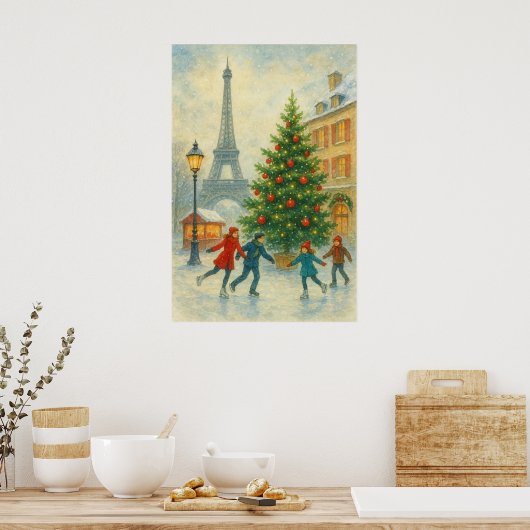 Christmas in Paris Art Print – Eiffel Tower Winter Poster (Küche)