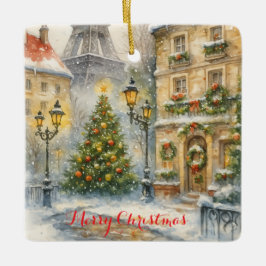 Christmas in Paris Holiday – Watercolor Eiffel  Keramikornament