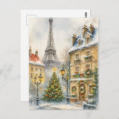 Christmas in Paris Watercolor Eiffel Tower Scene Postkarte (Vorne/Hinten)