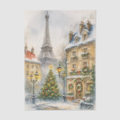 Christmas in Paris Watercolor Eiffel Tower Scene Seidenpapier (Vorderseite)