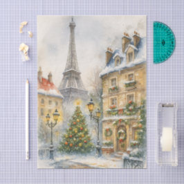 Christmas in Paris Watercolor Eiffel Tower Scene Seidenpapier