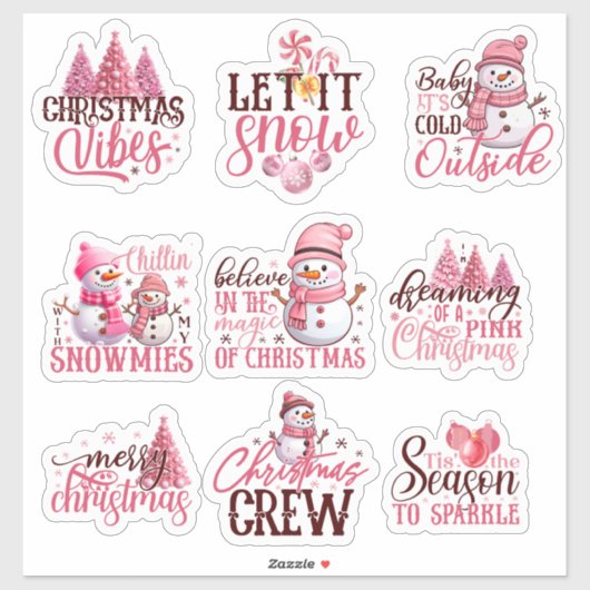 Christmas in Pink Stickers Aufkleber (Blatt)