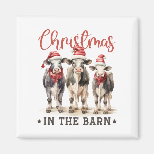 Christmas in the Barn Rustic Cows in Santa Hats Magnet (Vorne)