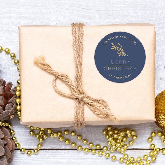 Christmas Indigo Botanical Minimalistisch Handmade Runder Aufkleber