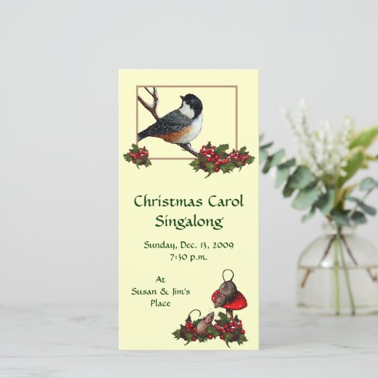 CHRISTMAS INVITATION: Chickadee: Carol Sing (Stehend Vorderseite)