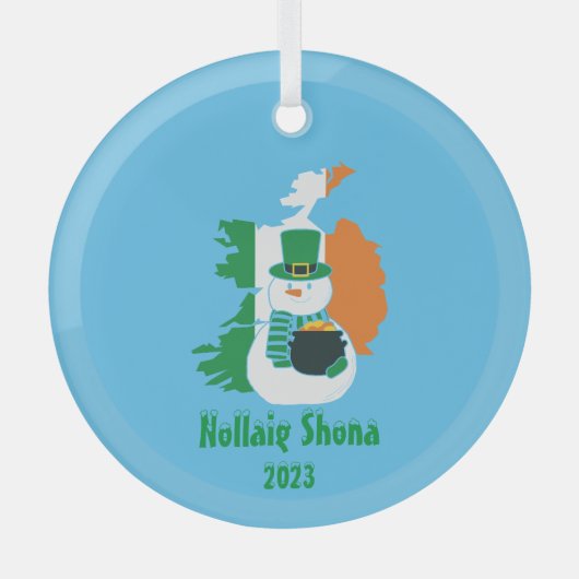 Christmas Irish Flag Snowman Ornament Aus Glas (Vorderseite)