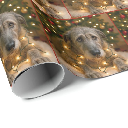 Christmas Irish Wolfhound Tangled In Lights Geschenkpapier (Rolleneckpunkt)