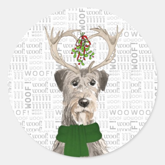 Christmas Irish Wolfhound und Woof Art Dog Lover Runder Aufkleber (Vorderseite)