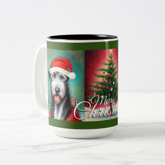 Christmas Irish Wolfhounds and Tree Zweifarbige Tasse (Vorderseite Links)
