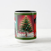 Christmas Irish Wolfhounds and Tree Zweifarbige Tasse (Mittel)