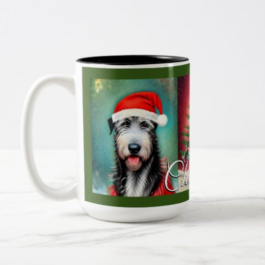 Christmas Irish Wolfhounds and Tree Zweifarbige Tasse (Links)