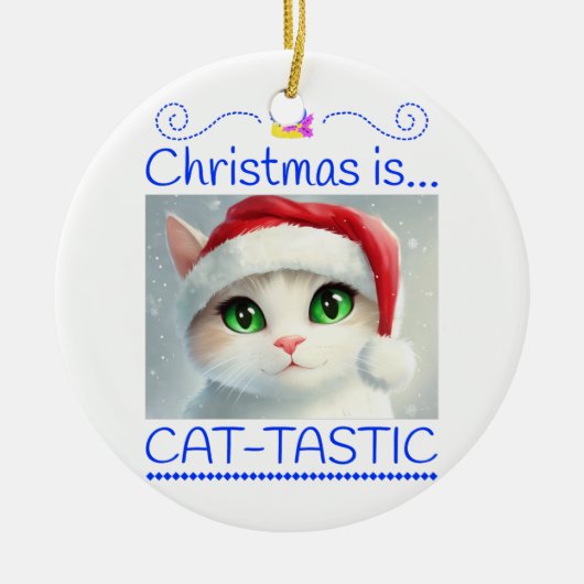 Christmas is Cat-tastic Unique Ceramic Ornament (Vorne)