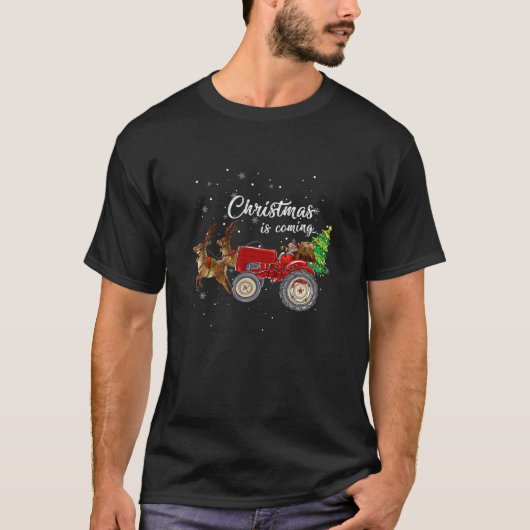 Christmas Is Coming Funny Farmer Santa Claus Tract T-Shirt (Vorderseite)