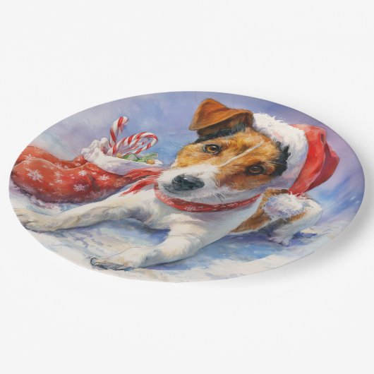 Christmas Jack Russell Paper Plate Pappteller (Schrägansicht)