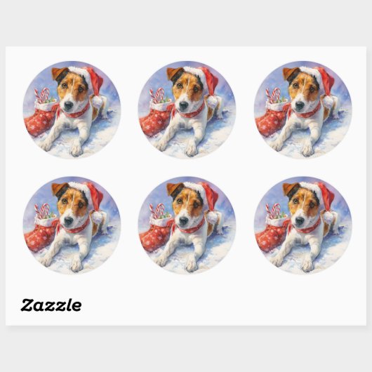 Christmas Jack Russell Round Sticker (Blatt)