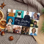 CHRISTMAS JAHR IN ÜBERPRÜFUNG 10 FOTOS BLAUE PINES FEIERTAGSKARTE<br><div class="desc">Machen Sie Ihre Urlaubsstimmung mit unserer wunderschön gestalteten Weihnachtskarte mit 10 quadratischen Fotos zu einem besonderen Erlebnis. Das moderne handgeschriebene Skript auf der Vorderseite erlaubt es Ihnen, Ihre Karte mit den Worten "Frohe Weihnachten" in WEISS ÜBER EINEN NAVY BLAUE HINTERGRUND und einer Reihe von benutzerdefinierten Text für den Familiennamen zu...</div>