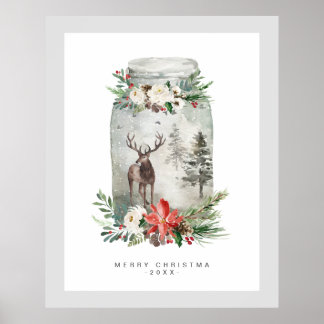 Christmas Jar Mystical Deer & Bouquet Poster