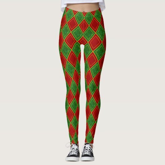 Christmas Jester Diamond Holiday Pattern Leggings (Vorderseite)