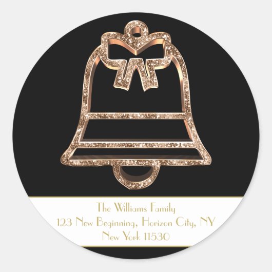 Christmas Jingle Bell Black und White Gold Script Runder Aufkleber (Vorderseite)