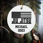 Christmas Jiu Jitsu Personalized  Keramik Ornament<br><div class="desc">This design was created though digital art. It may be personalized in the area provided or customizing by changing the photo or added your own words. Contact me at colorflowcreations@gmail.com if you with to have this design on another product. See more of my creations or follow me at www.facebook.com/colorflowcreations, www.instagram.com/colorflowcreations,...</div>