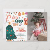 Christmas Jolly Good Time 1. Geburtstag Foto Einladung (Vorderseite)