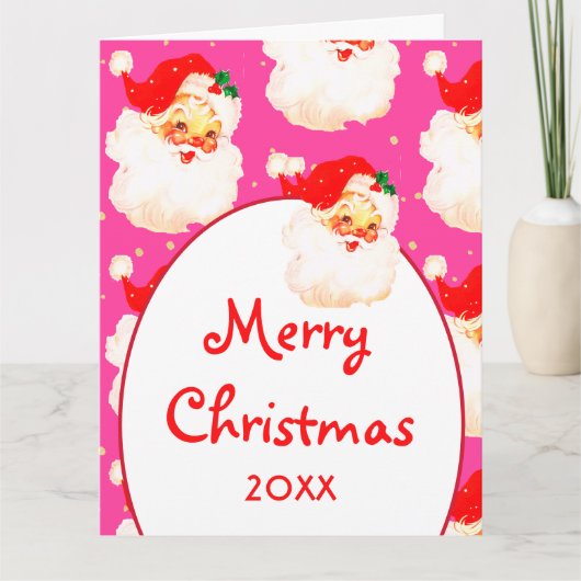 Christmas Jolly Santa Claus Foto Pink Gruß Karte (Vorderseite)