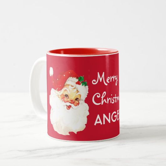 Christmas Jolly Santa Claus Merry Grueting Zweifarbige Tasse (Vorderseite Links)