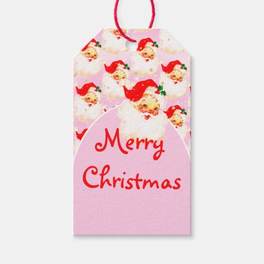 Christmas Jolly Santa Claus Pink Merry Gruß Geschenkanhänger (Vorderseite)
