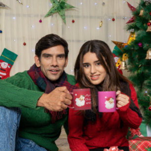 Christmas Jolly Santa Claus Pink Merry Gruß Kaffeetasse