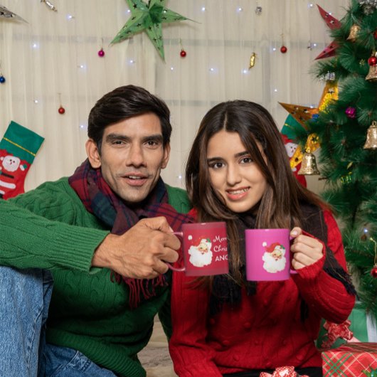 Christmas Jolly Santa Claus Pink Merry Gruß Kaffeetasse