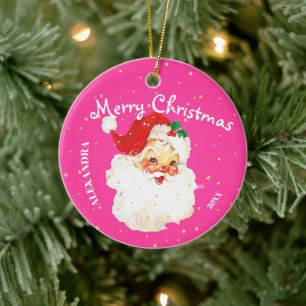 Christmas Jolly Santa Claus Pink Persönliches Foto Keramik Ornament