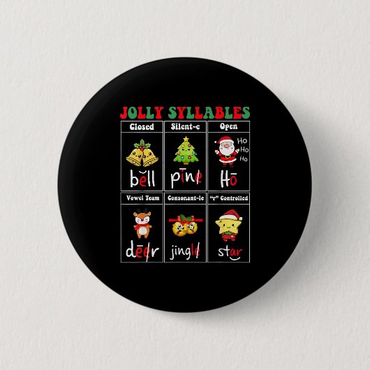 Christmas Jolly Syllables Teacher Students Funny S Button (Vorderseite)