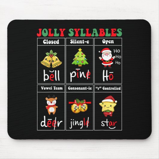 Christmas Jolly Syllables Teacher Students Funny S Mousepad (Vorne)