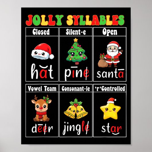 Christmas Jolly Syllables Teacher Students Funny S Poster (Vorne)