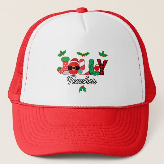 Christmas Jolly Teacher Trucker Hat Truckerkappe (Vorderseite)