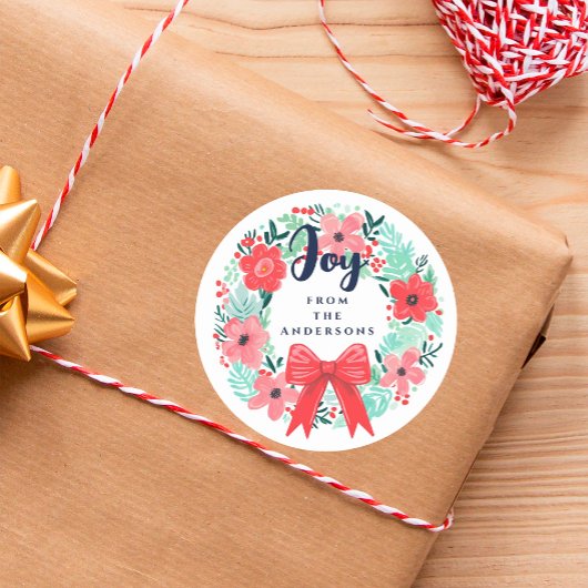 Christmas Jow Wreath Blue Holiday Runder Aufkleber