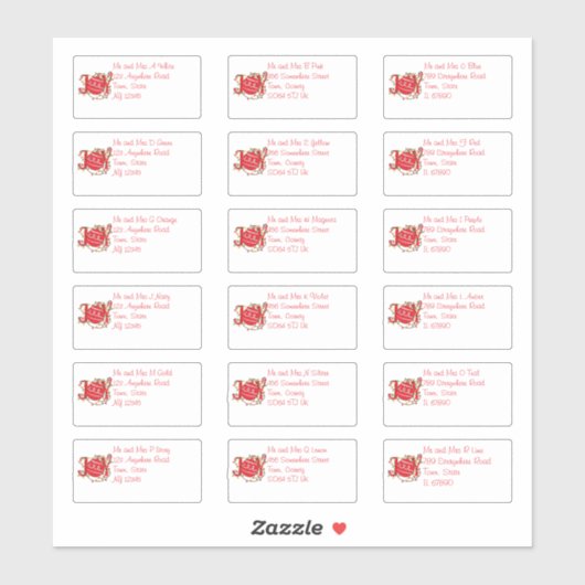 Christmas Joy Bauble Individuelle Name & Adresse Aufkleber (Blatt)