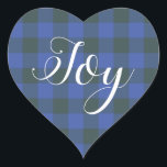 Christmas Joy Blue Black Gingham Buffalo Kariert Herz-Aufkleber<br><div class="desc">Eleganter Weihnachtsfest-Umschlag Aufkleber oder Geschenkaufkleber mit dem Text 'Joy' in chic handgeschriebener Schrift-Kalligrafie auf einem blauen und schwarzen Gingham Karo Muster Hintergrund. Ideal für Weihnachtsgeschenke, Mailing und festliche kleine Business-Pakete. Wenn Sie Hilfe oder passende Produkte benötigen, kontaktieren Sie uns bitte unter happydolphinstudio.com. Exklusiv für Sie entworfen von Happy Dolphin Studio....</div>