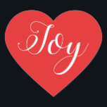 Christmas Joy Bright Red Herz-Aufkleber<br><div class="desc">Eleganter Weihnachtsfest-Umschlag Aufkleber oder Geschenkaufkleber mit dem Text 'Joy' in chic handgeschriebener Schrift-Kalligrafie auf hellrotem Hintergrund. Ideal für Weihnachtsgeschenke,  Mailing und festliche kleine Business-Pakete. Wenn Sie Hilfe oder passende Produkte benötigen,  kontaktieren Sie uns bitte unter happydolphinstudio.com. Exklusiv für Sie entworfen von Happy Dolphin Studio.</div>